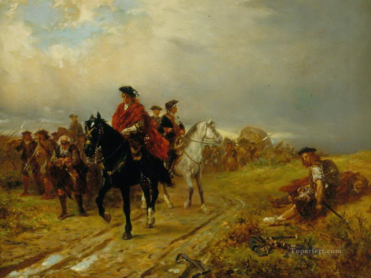 行軍中のハイランダーズ ロバート・アレクサンダー・ヒリングフォードの歴史的な戦闘シーン油絵